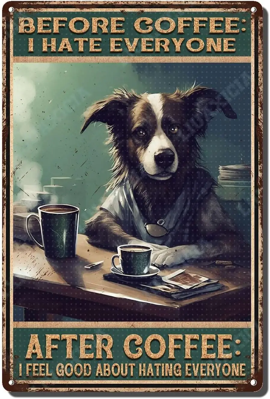 Ретро Metl Tn Sgns Vntge Before Coffee Hte Everyone Stton Wll Decor Home Ktchen Decortons 8x1