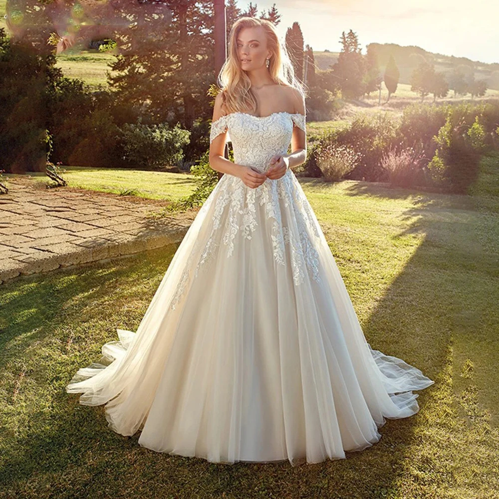 

Sexy Off Shoulder Sleeveless Pretty Backless Lace Mopping Wedding Dresses Fascinating Beautiful Gorgeous Bridal Gowns Vintage