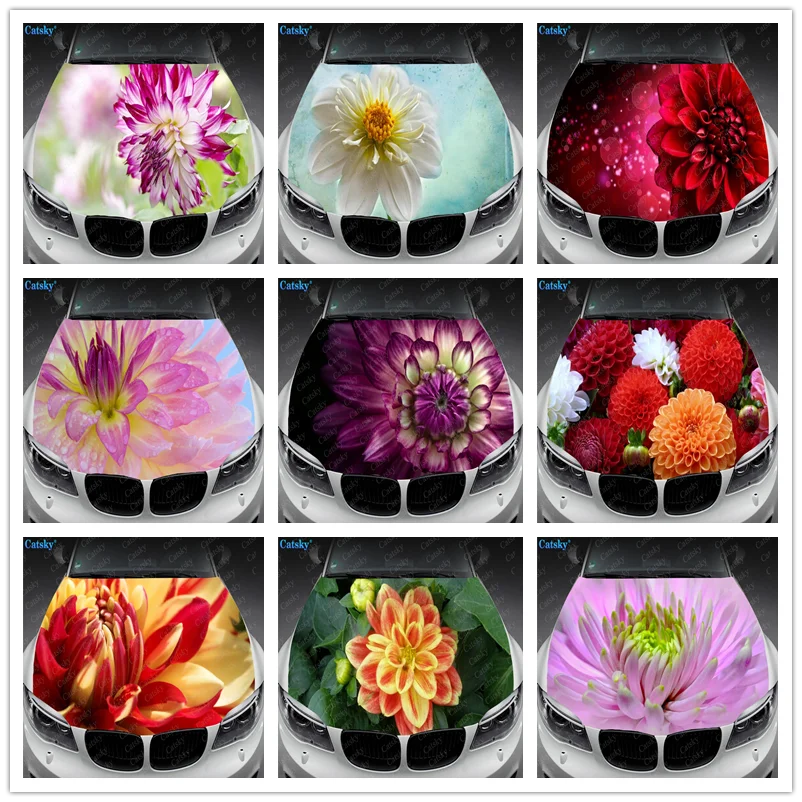 

Виниловые Стикеры для капота автомобиля с цветочным принтом Dahlia Pinnata, виниловая пленка, наклейки для крышки двигателя, Защитная пленка для автомобильного капота