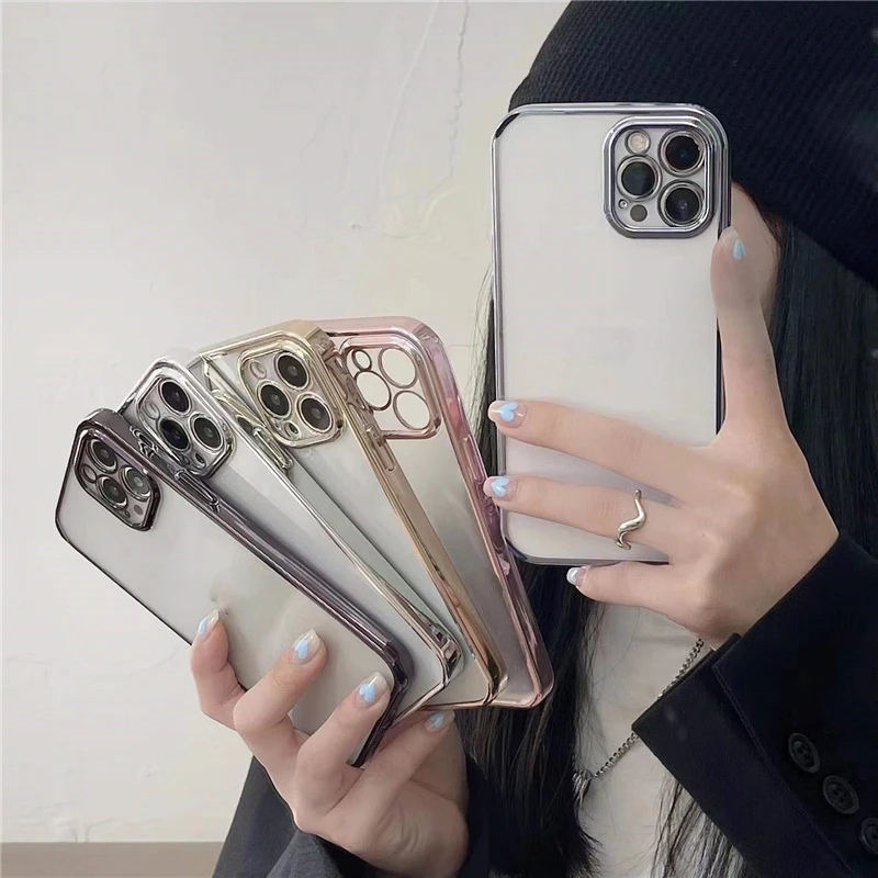 

Internal Frosted Back Panel Electroplating Border with High Transparency Phone Case for IPhone 13 12 Pro Max Solid Color Cover