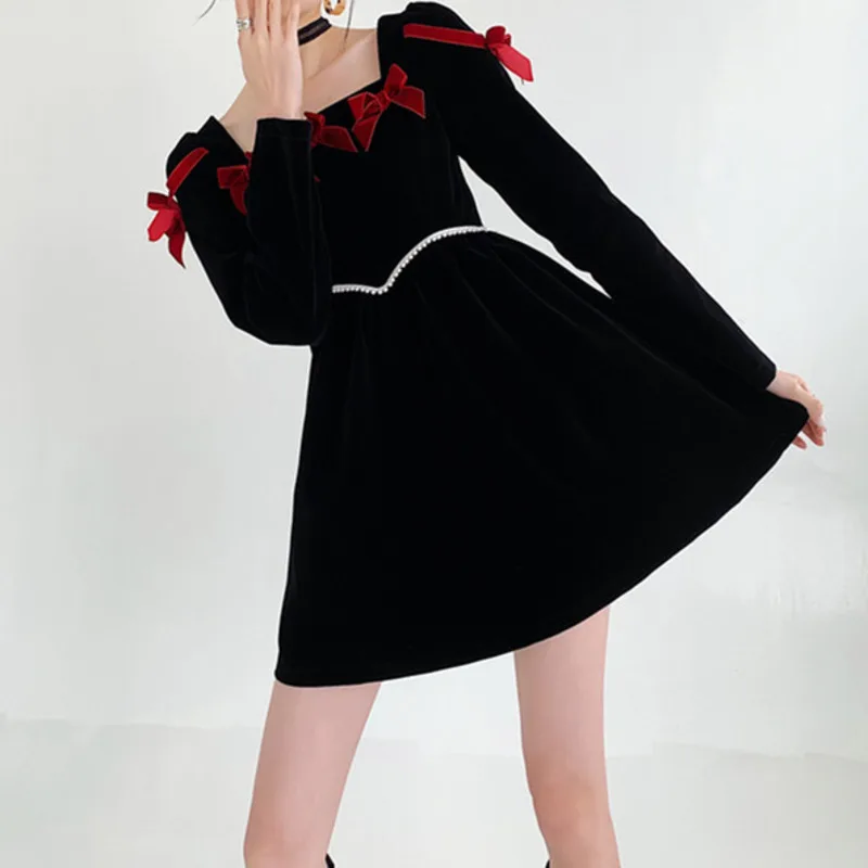 

Женское платье, платье для новогодней вечеринки, платье принцессы, маленькое бархатное платье, Женское зимнее маленькое платье с высоким чу...