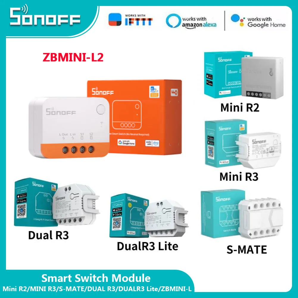Sonoff Wifi Mini R2/MINI R3/S-MATE/DUAL R3/DUALR3 Lite/ZBMINI-L2 Smart Switch 2 Way No Neutral Wire Alexa Google Home Ewelink