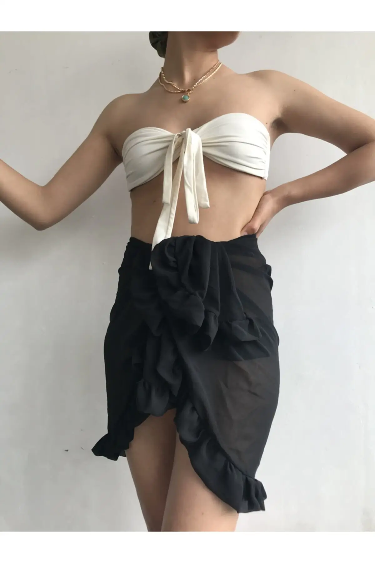 

Парео для женщин, новый сезон, короткая купальная одежда с рюшами, платье, сексуальный костюм-туника, пляжная одежда, женский пляжный чехол д...