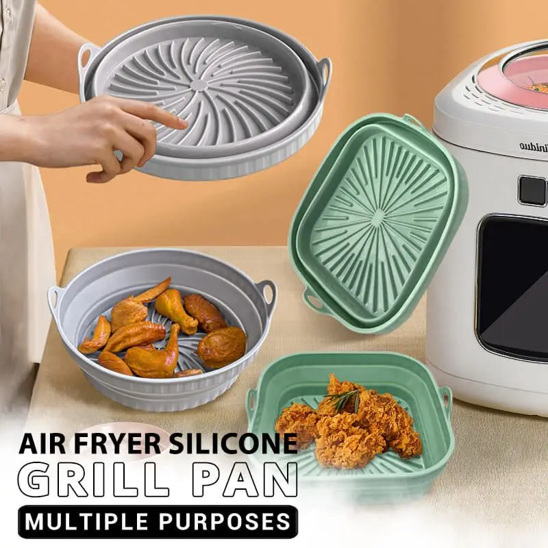

Reusable Airfryer Silicone Basket Pot Easy To Clean Oven Baking Tray Round Liner Pizza Plate Grill Pan Mat Air Fryer Accessories