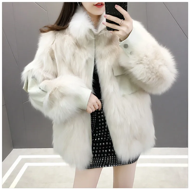 Fashion Winter outfits Thicken Warm Women's Faux Fur Coats Female Sheepskin Jacket Lamb Coat Artificial Fur Short Jacket Grey