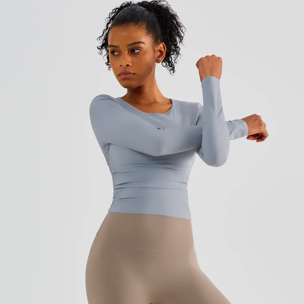 New Vnazvnasi Women Long Sleeve Yoga Shirt High Elastic Slim Waist Sport Top Solid Fitness Gym Yoga T-shirt Quick Dry Sportswear