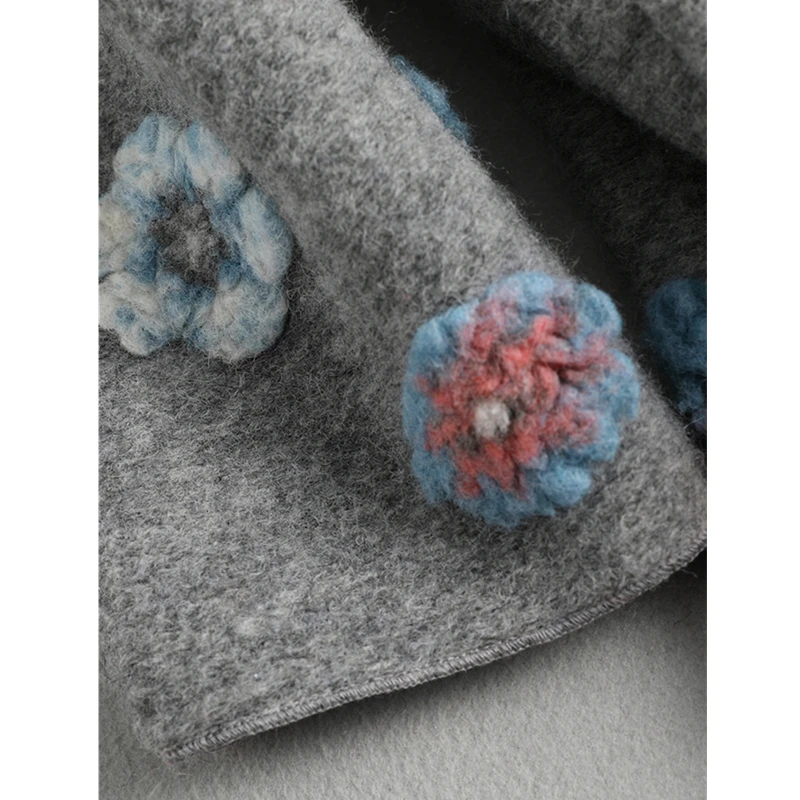 Winter Clothes Famale Long Casual Sheep Shearing Real Fur Coat Women Mink Fur Collar Fashion 3D Print Floral Jacket Parkas Top