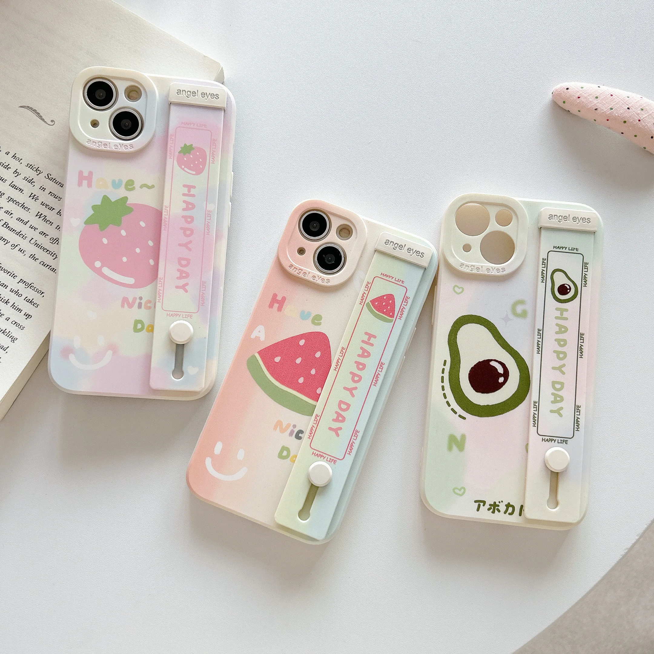 

Meet summer series watermelon, avocado and Strawberry with strap Phone Case For iPhone14 13 12pro 11Promax Back protection Cover