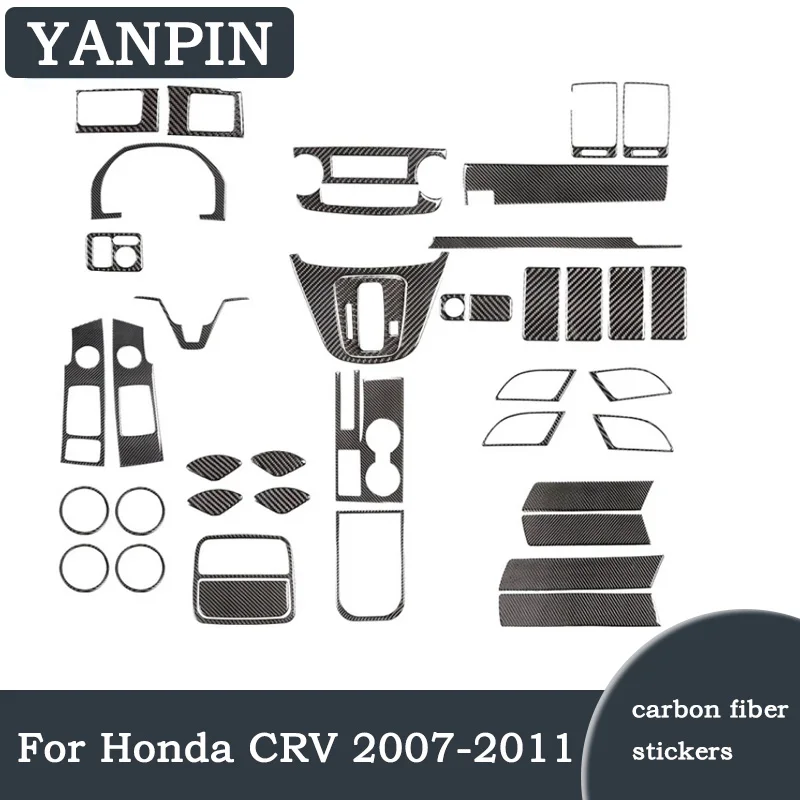 Pegatinas negras de fibra de carbono para coche, Honda CRV accesorios decorativos para Interior de 2007, 2008, 2009, 2010, 2011
