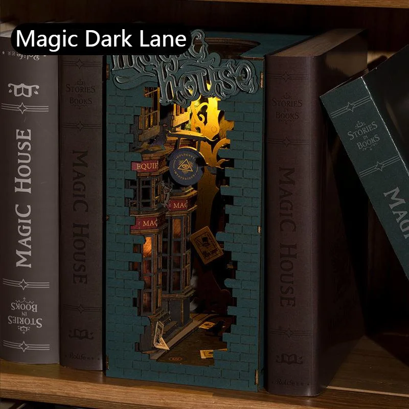 diy book nook kit wooden magic harry cabin bookshelf model 3d calligraphy dollhouse art house room decoration toy creative gifts free global shipping