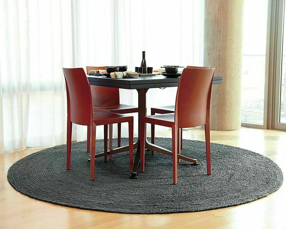 

Rug 100% Jute Natural Handmade 5x5 Feet Reversible Black Modern Kitchen Rug