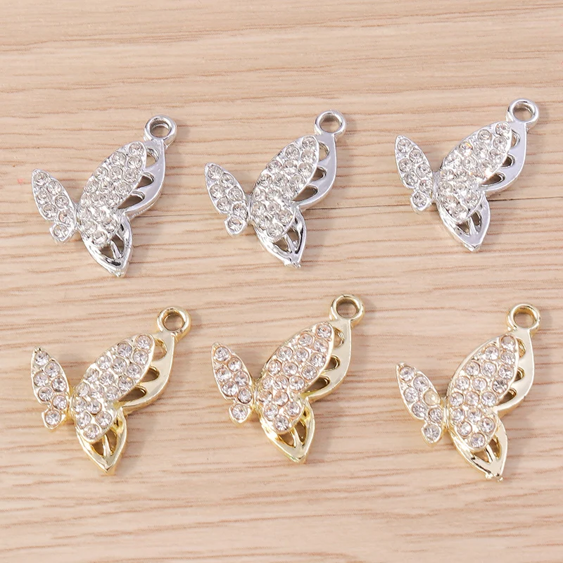

10pcs 22x22mm Cute Crystal Butterfly Charms Pendants for Jewelry Making Women Fashion Earrings Necklace Bracelet DIY Crafts Gift
