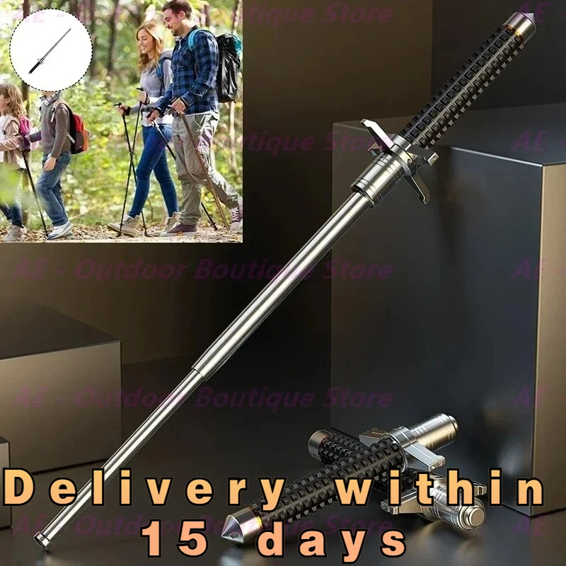 

2023 New multi-functional walking stick metal portable adjustable telescopic outdoor folding walking stick camping walking stick