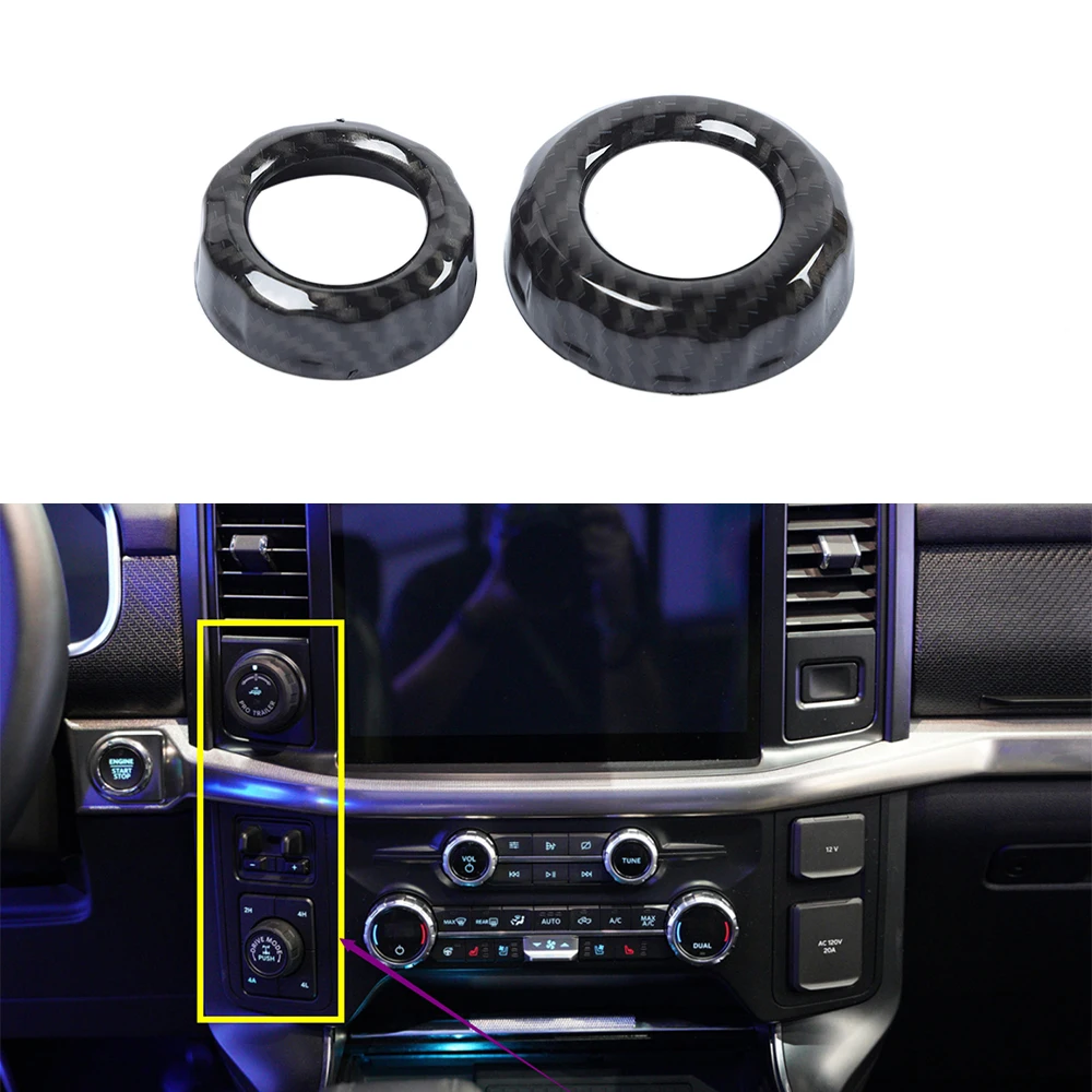 for Ford F150 F-150 2021 2022 Car Center Console 4WD/Trailer Knob Ring Decoration Cover Trim Inner Accessories ABS Carbon Fiber