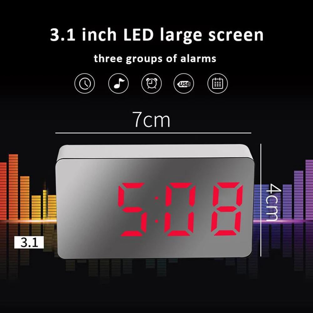 

LED Mirror Table Clock Digital Alarm Red Light Snooze Display Time Night Light Desktop USB Alarm Clock 5V Home Decor