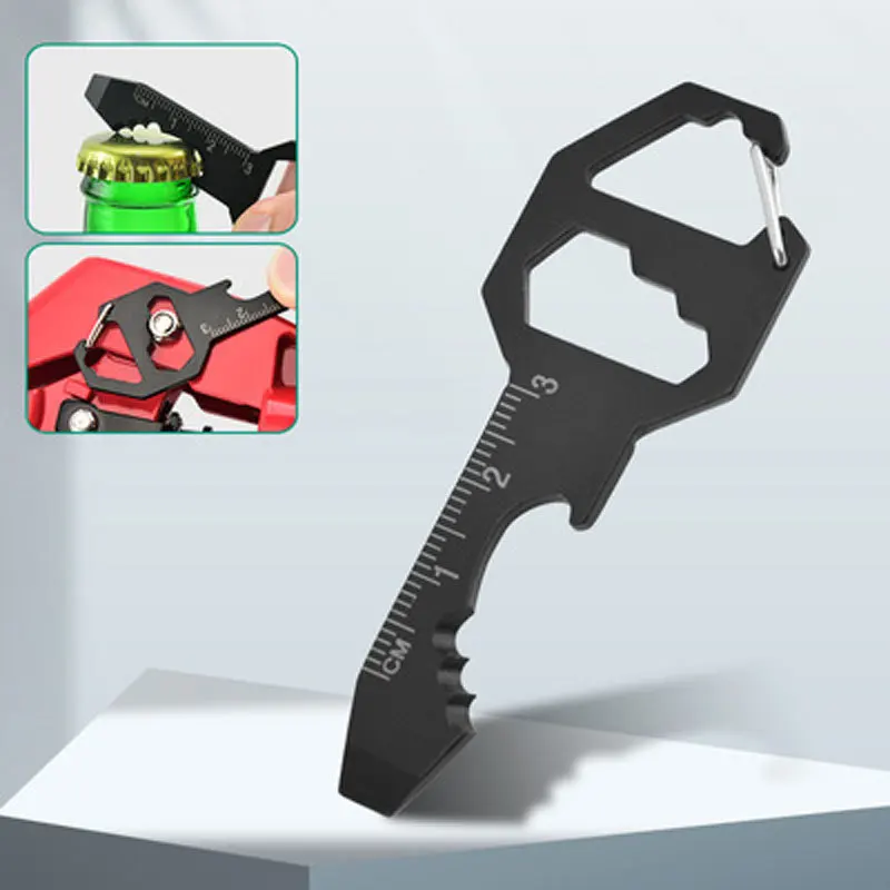 

Multifunctional Bottle Opener Titanium Steel Non-fading Multifunctional Card Type Outdoor Tool Keychain Braided Rope Screwdriver