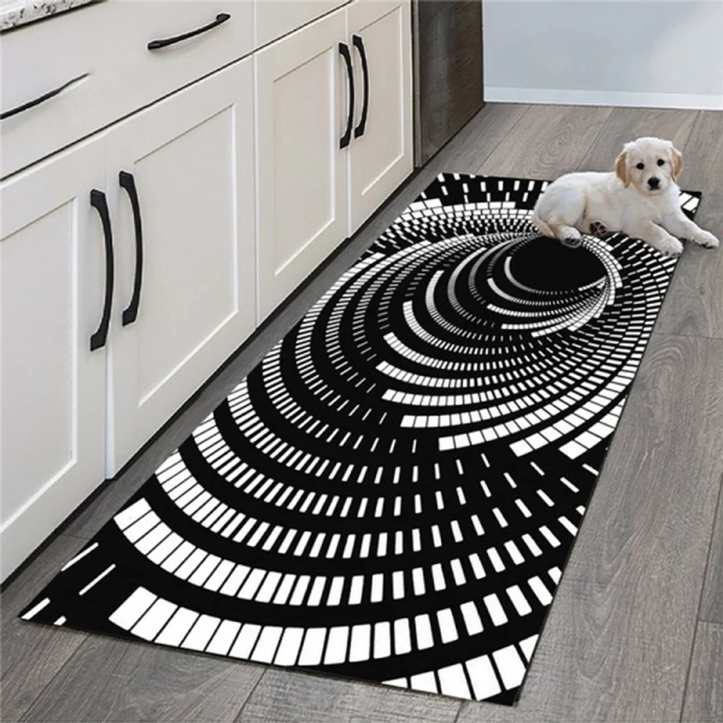 

Vortex Illusion Carpet for Kitchen Floor Abstract Black White Area Rug Living Room Bedroom Bedside Mat Luxury Home Decoration