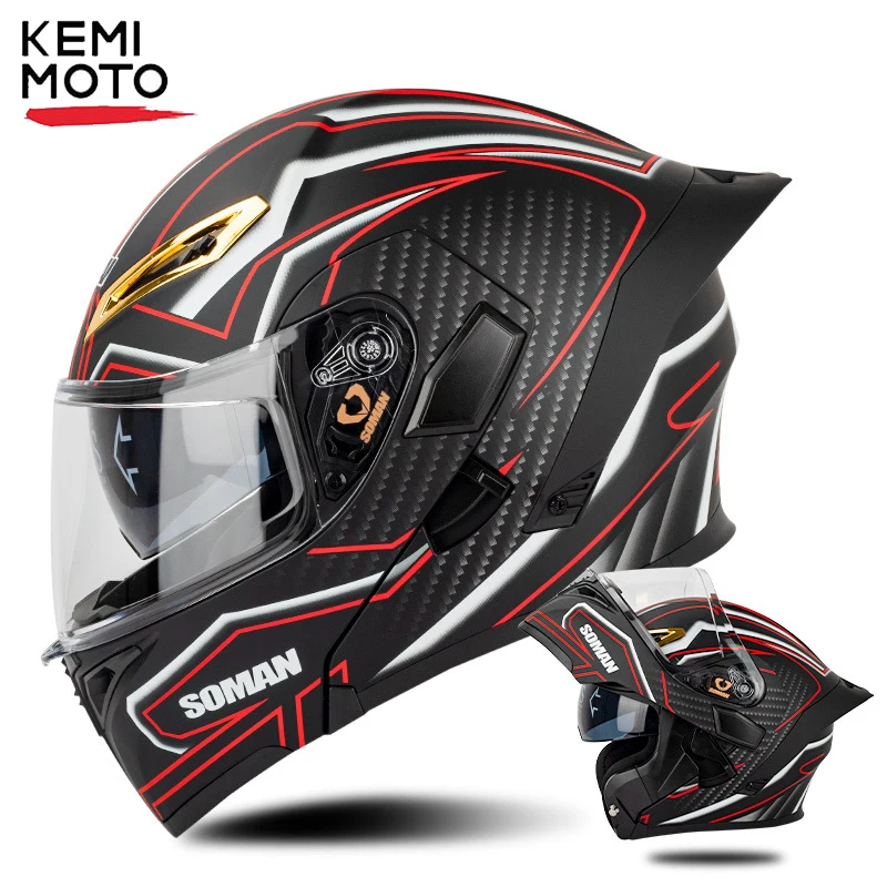Motorcycle Dual Lens Full Face Flip Up Helmets DOT Approved Rear Wing Moto Capacete Motorbike Helmet Double Visor Summer Casco enlarge