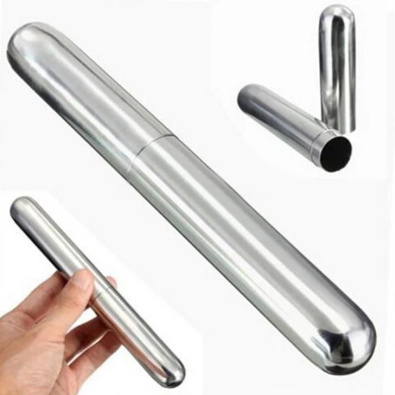 

Silver Cigar tube Stainless Holder Steel Holder Container Stainless Steel Cigar Tube Smoke Case Cigarettes Tobacco new