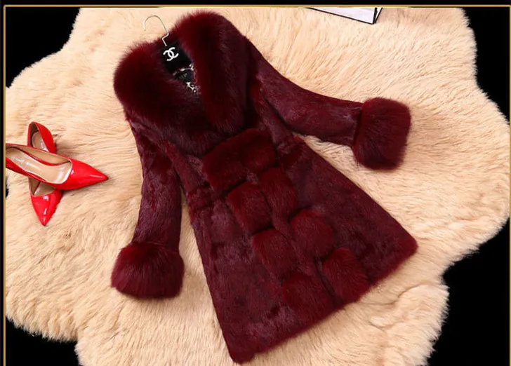 Rabbit fur ladies fur coat long 2021 new big fox fur collar mink fur coat imitation fur
