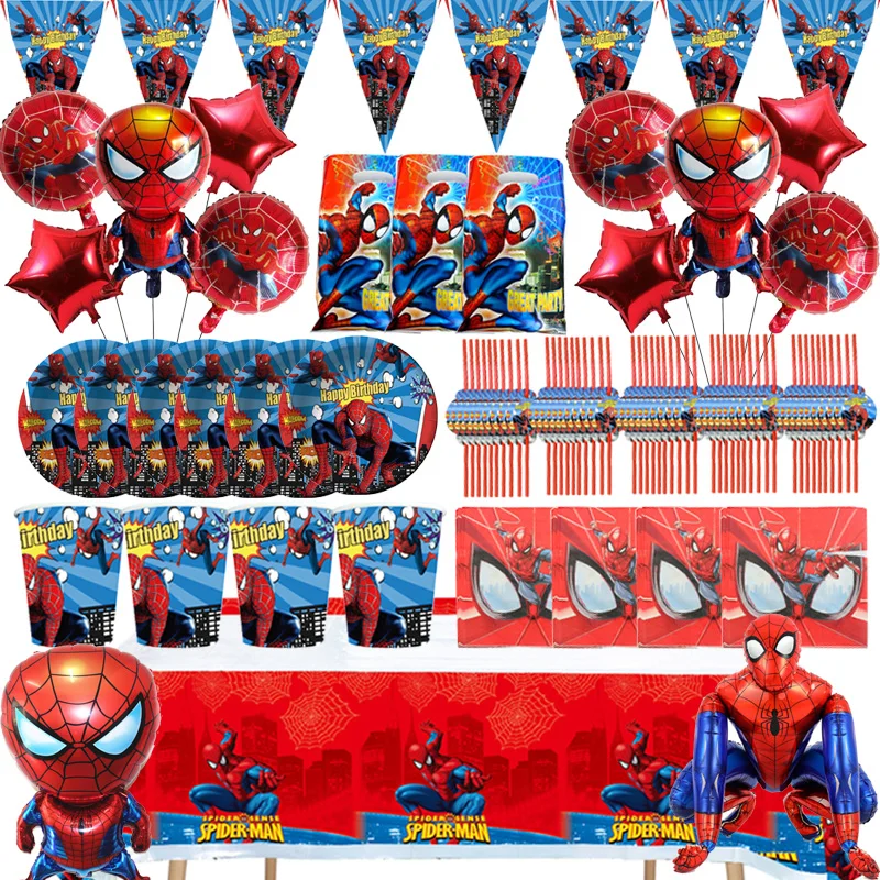 

На тему Человека-паука набор одноразовой посуды, украшения для дня рождения, бумажные стаканчики и тарелки Nakpins, флаг для детской вечеринки, ...