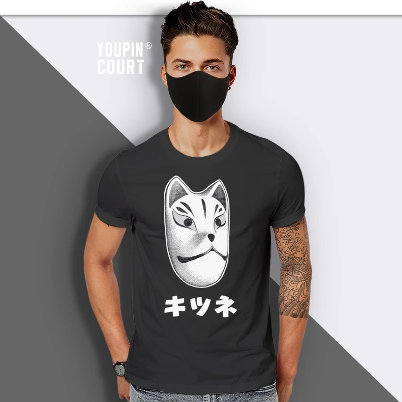 

Japanese Shirt Fox mask tshirt Anime Kitzune japan Manga tee Men Women sizes Hand Screenprinted