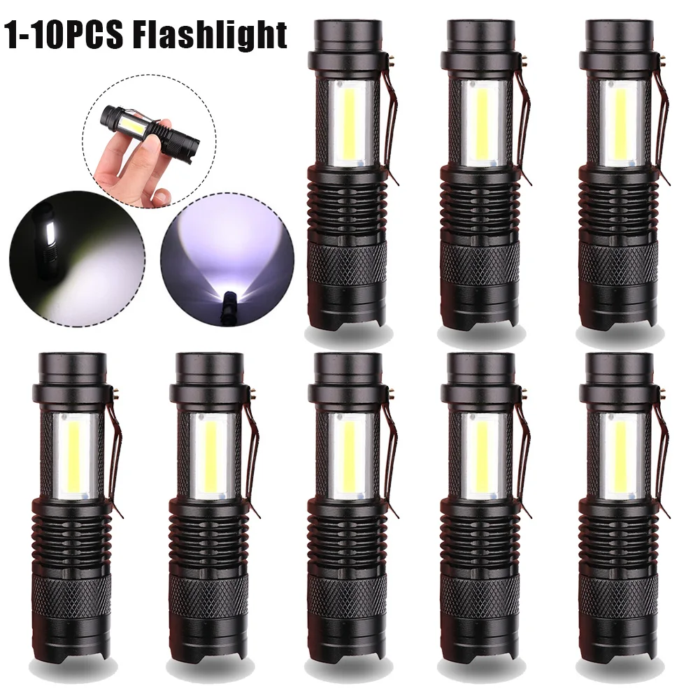 

1-10PCS Mini LED Flashlights XPE + COB Outdoor Bright Night Work Torch 150 Meter Lighting Distance Lamp Zoomble Telescopic Light