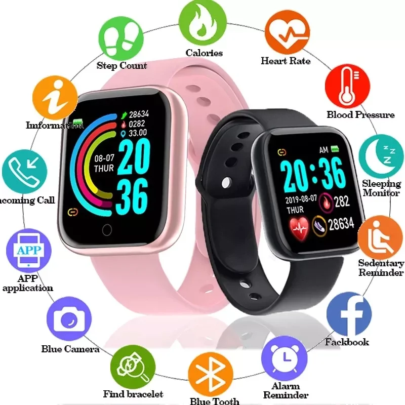 

Y68 Smart Watch Heart Rate Blood Pressure Blood Oxygen Monitoring Multi-Function Reminder Sleep Monitoring for Android ios