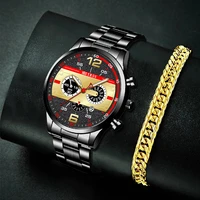 mens fashion sports watches black stainless steel quartz wristwatch calendar men business casual leather bracelet luminous clock