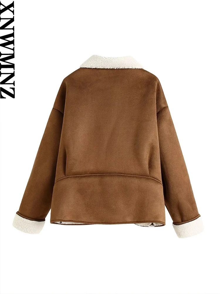 XNWMNZ Autumn Winter Women Fashion Thicke Warm Faux Fur Coat Jacket Woman Lapel Long Sleeve Female Outwear Chic Top