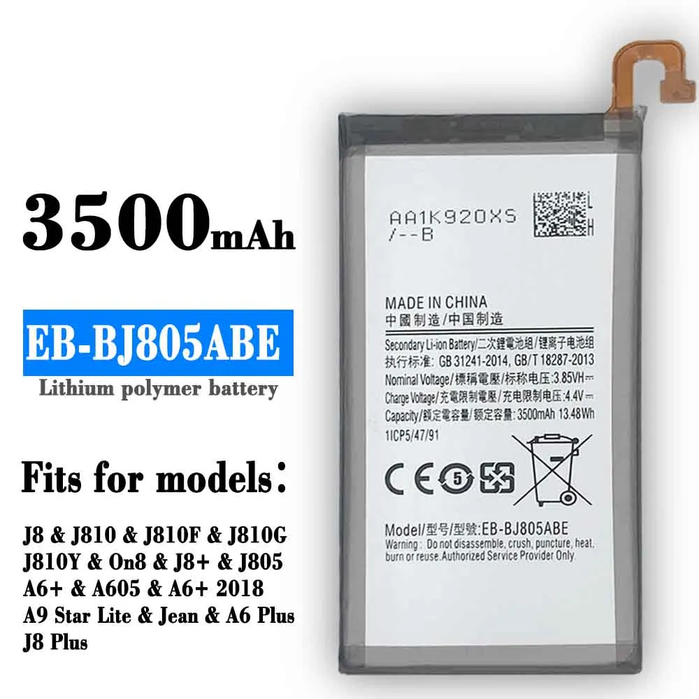 

SAMSUNG Orginal EB-BJ805ABE 3500mAh Battery for Galaxy A6Plus A6+ SM-A605F A605G A6050 A605K A605FN A605GN A6058