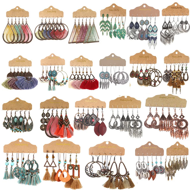 Exknl 3 пары круглых больших винтажных висячих сережек, женские этнические богемные висячие серьги с кисточками и длинными цветами, ювелирные изделия 2021