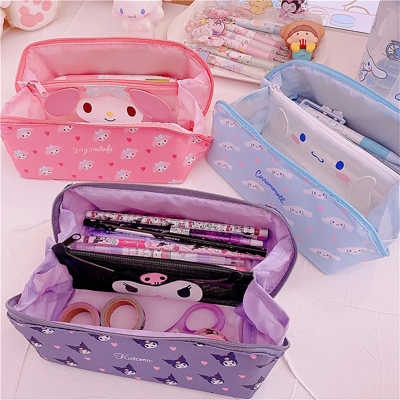 Cosmetic Bag Kawaii Kuromier Pencil Case High Capacity Coin Purse Anime Bag Japanese Style Cute Gift for Girl Student Pink Blue