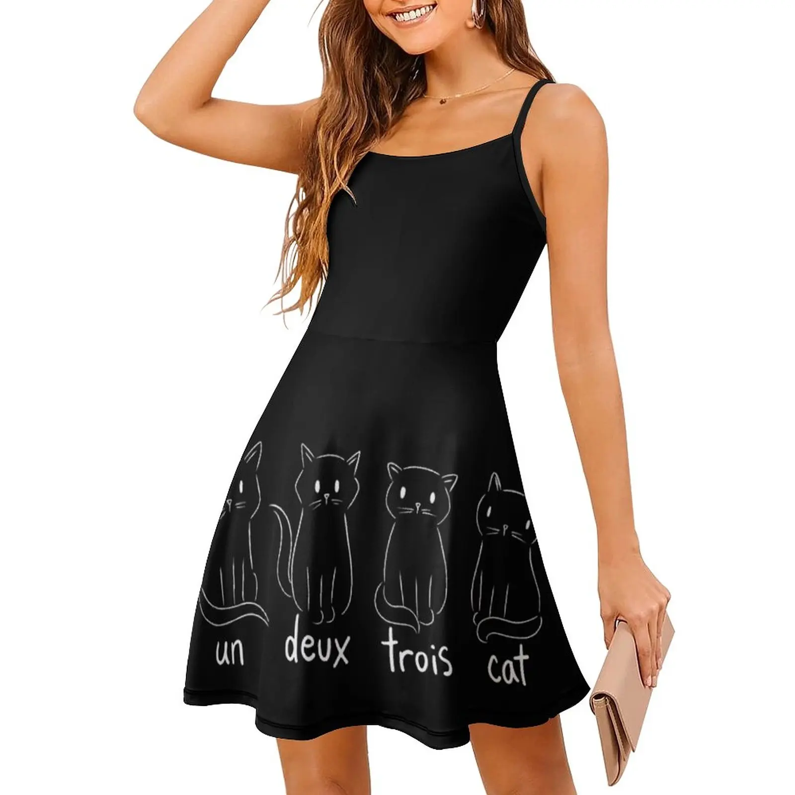 

Exotic Woman's Gown Strappy Dress Un Deux Trois Cat - French Counting Women's Sling Dress Funny Graphic Vacations Funny Novelt