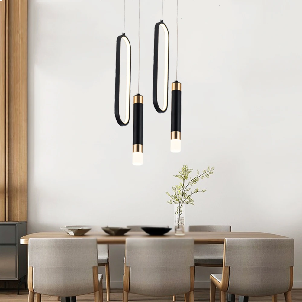 

Dining Room Chandelier Modern Minimalist Lines Pendant Lamp Nordic Dining Table Light Bar Counter Long Cable Bedside Decor Lamps