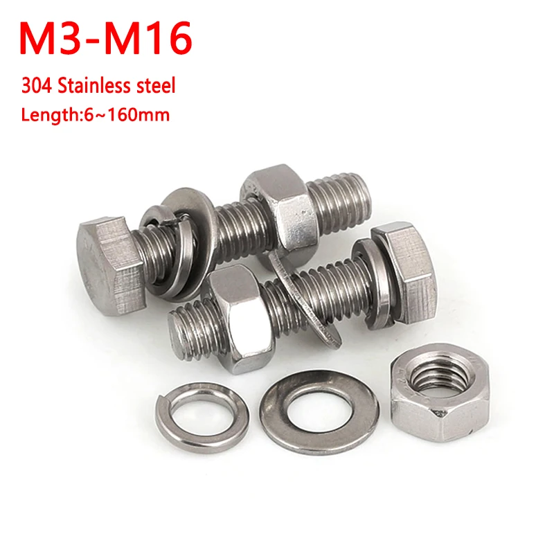 

Шестигранный болт M4 M5 M6 M8 M10 M12 304 набор винтов и гаек из нержавеющей стали большой полный Удлинительный винт