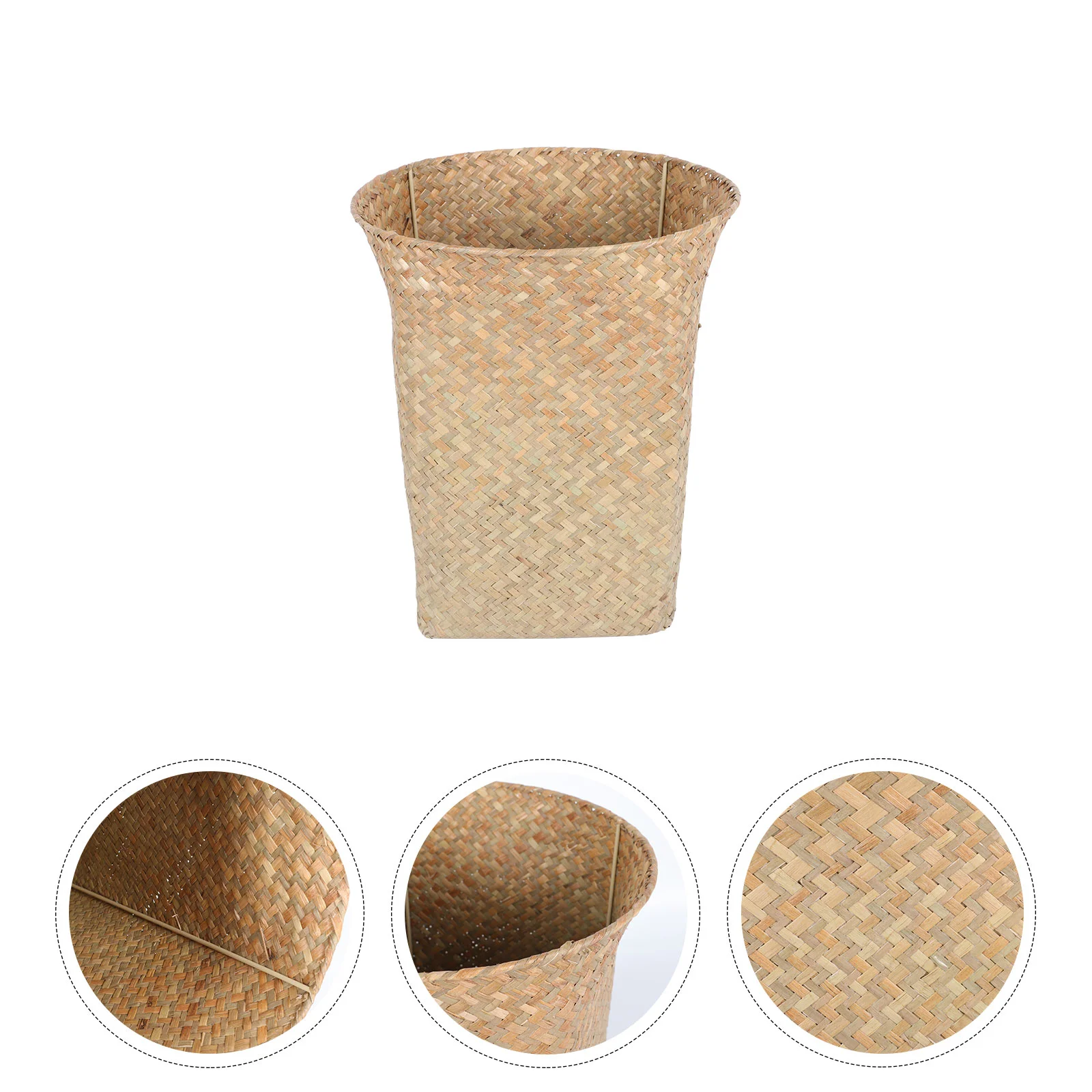 

Round Container Lid Straw Trash Can Large-capacity Woven Baskets Rubbish Waste Bin Hyacinth Multi-purpose Containers Child