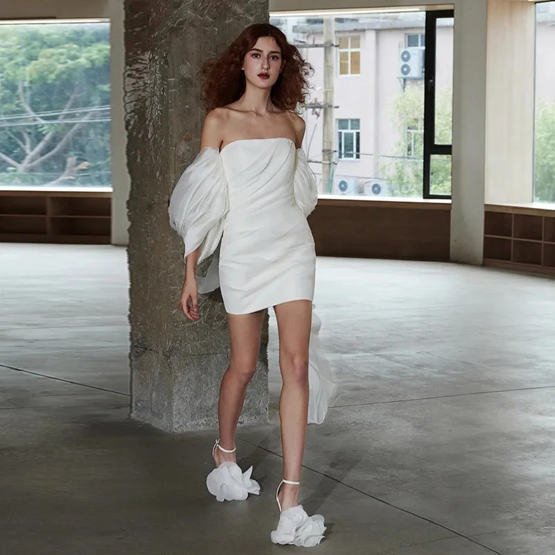 

New Arrival Strapless Long Sleeves Custom Made Short Mini Wedding Dresses