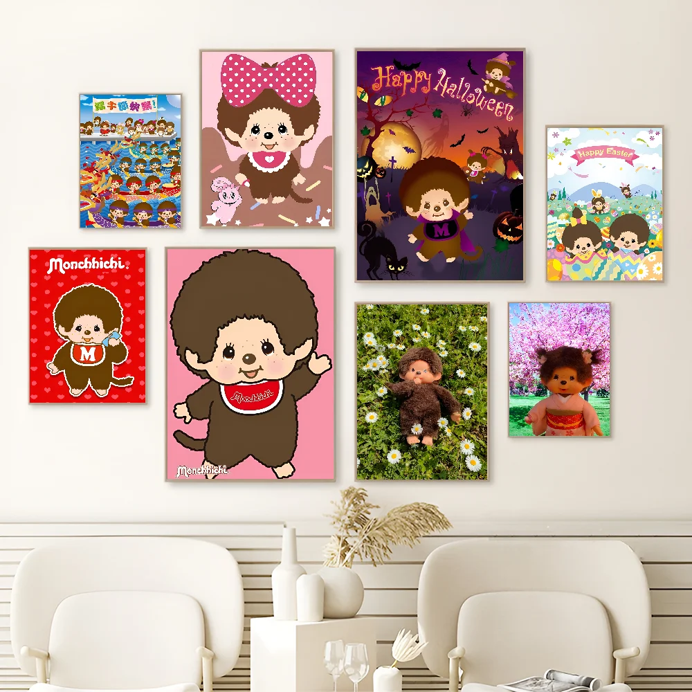 Мультяшный липкий постер M-Monchhichi DIY необычная Наклейка на стену для гостиной бара