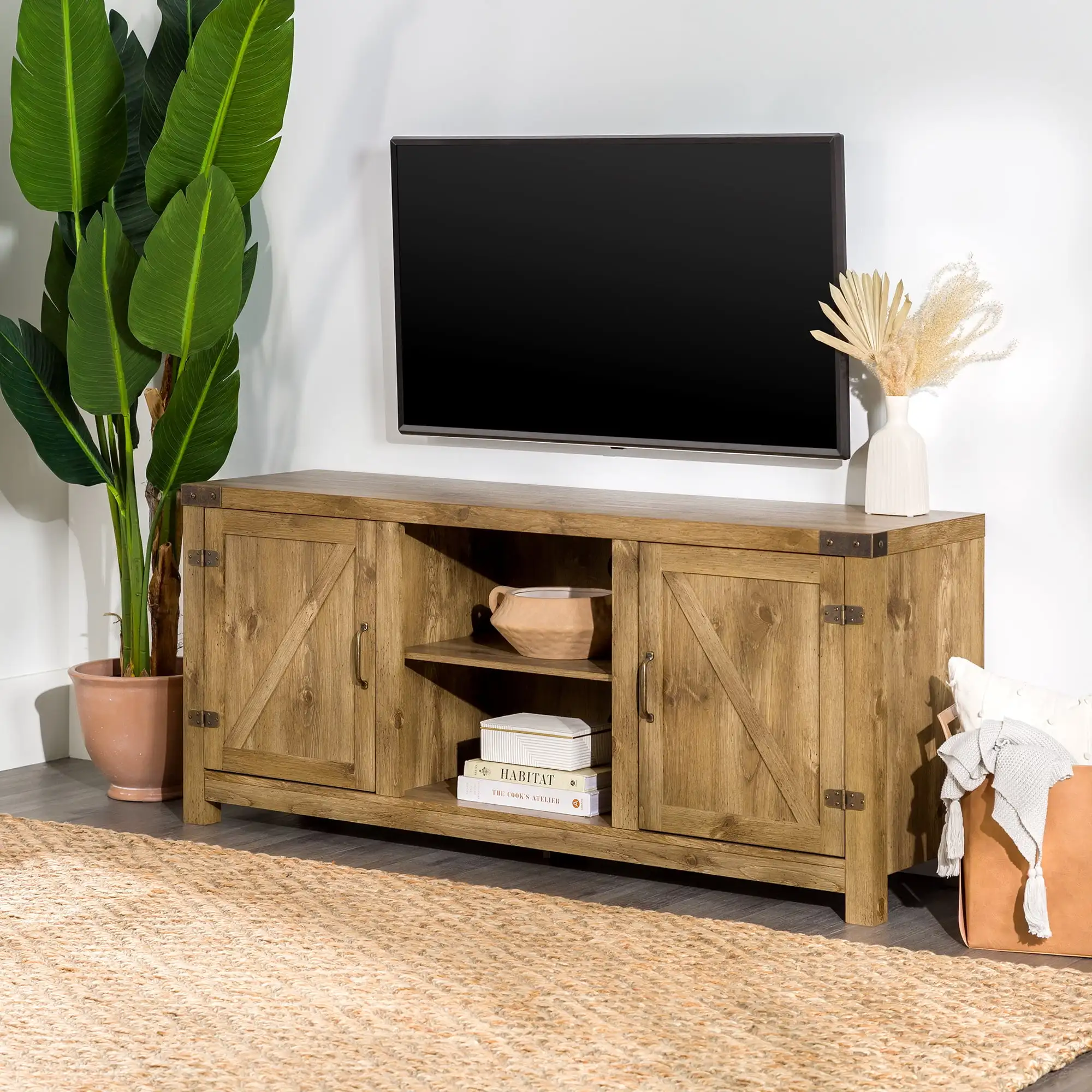 

Modern Farmhouse Barn Door TV Stand for TVs up to 65", Barnwood
