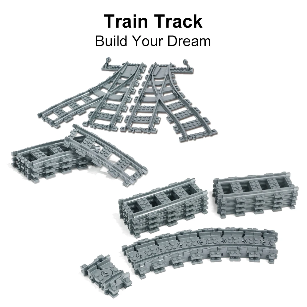 Flexible Train Railway Fit Trains Rails City Tracks sets Forked Straight Curved Educational Building Blocks Toys For Kids Gifts