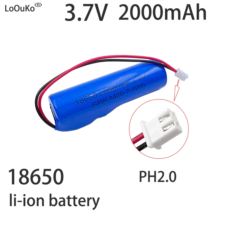New 18650 Li-Ion Rechargeable 3.7V2000mAh Suitable For Toys, Shavers, Power Tools Etc Replacement Battery Socket XH2.54 Cable