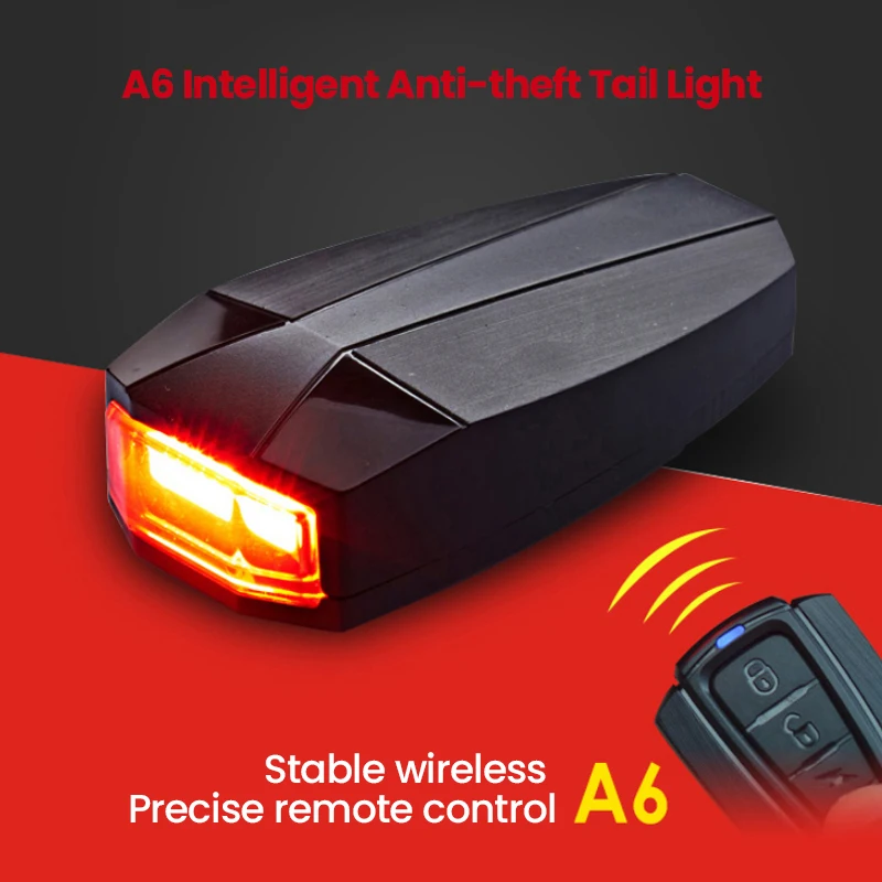 A6 Bicycle Rear Light Anti-theft Alarm USB Charge Wireless Remote Control LED Tail Lamp Bike Finder Lantern Horn Warning Light