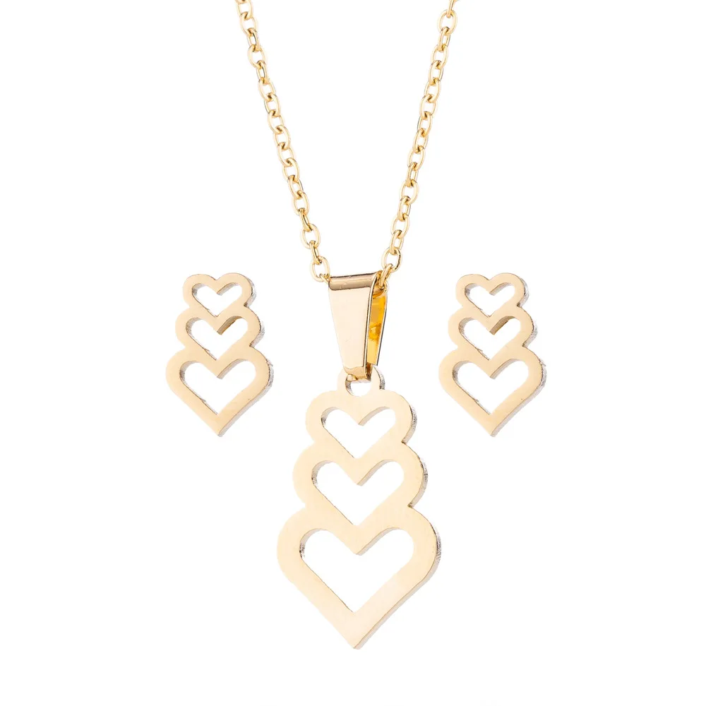 

TOOCNIPA Women Gold Stainless Steel Jewelry Sets For Love Heart Necklace Earrings Charms Wedding Bijoux conjunto feminino