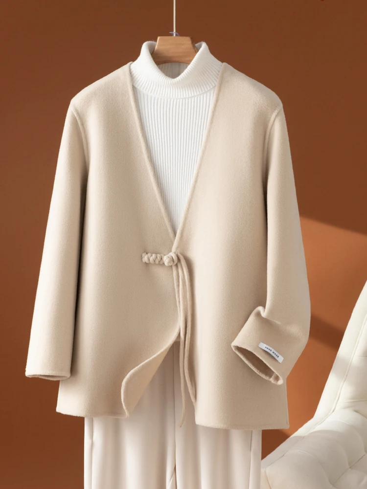 Новая китайская женская короткая шерстяная куртка из чистой шерсти свободная