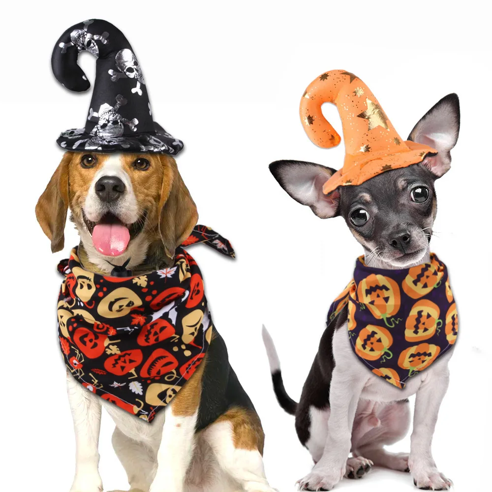 

Pet Supplies Halloween Pet Suit Skull Hat Triangular Binder Combination Dog Dress up Funny Dress up Dog Hat