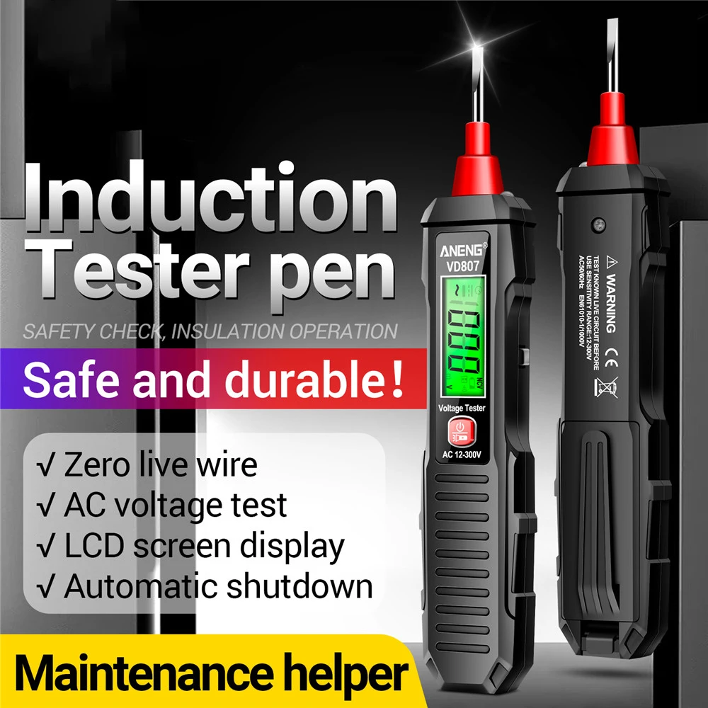 

VD807 AC12-300V Voltage Tester Intelligent Induction Voltage Detector Pen LCD Digital Display Zero Fire Wire Test LED Flashlight