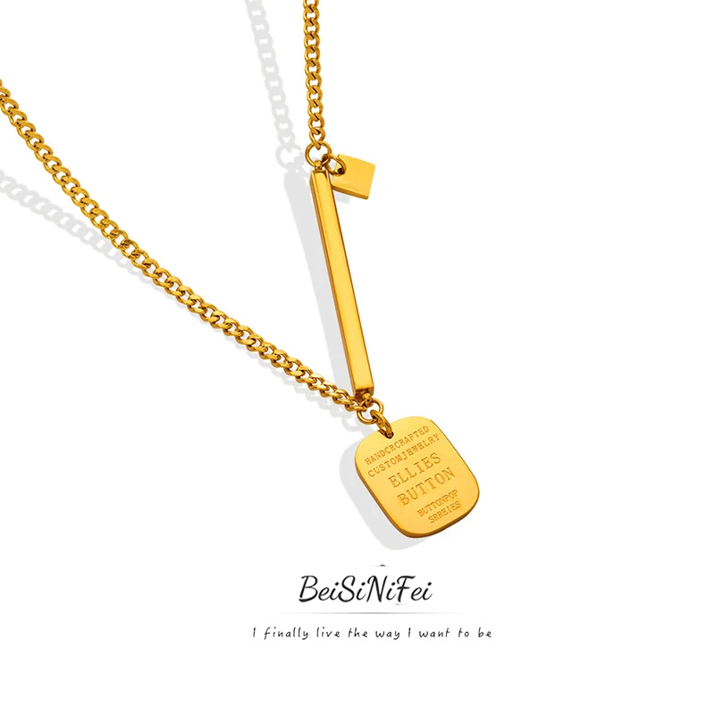 

Ювелирные изделия из нержавеющей стали для женщин, подарок на день Святого Валентина, женское универсальное геометрическое ожерелье с квадратной надписью