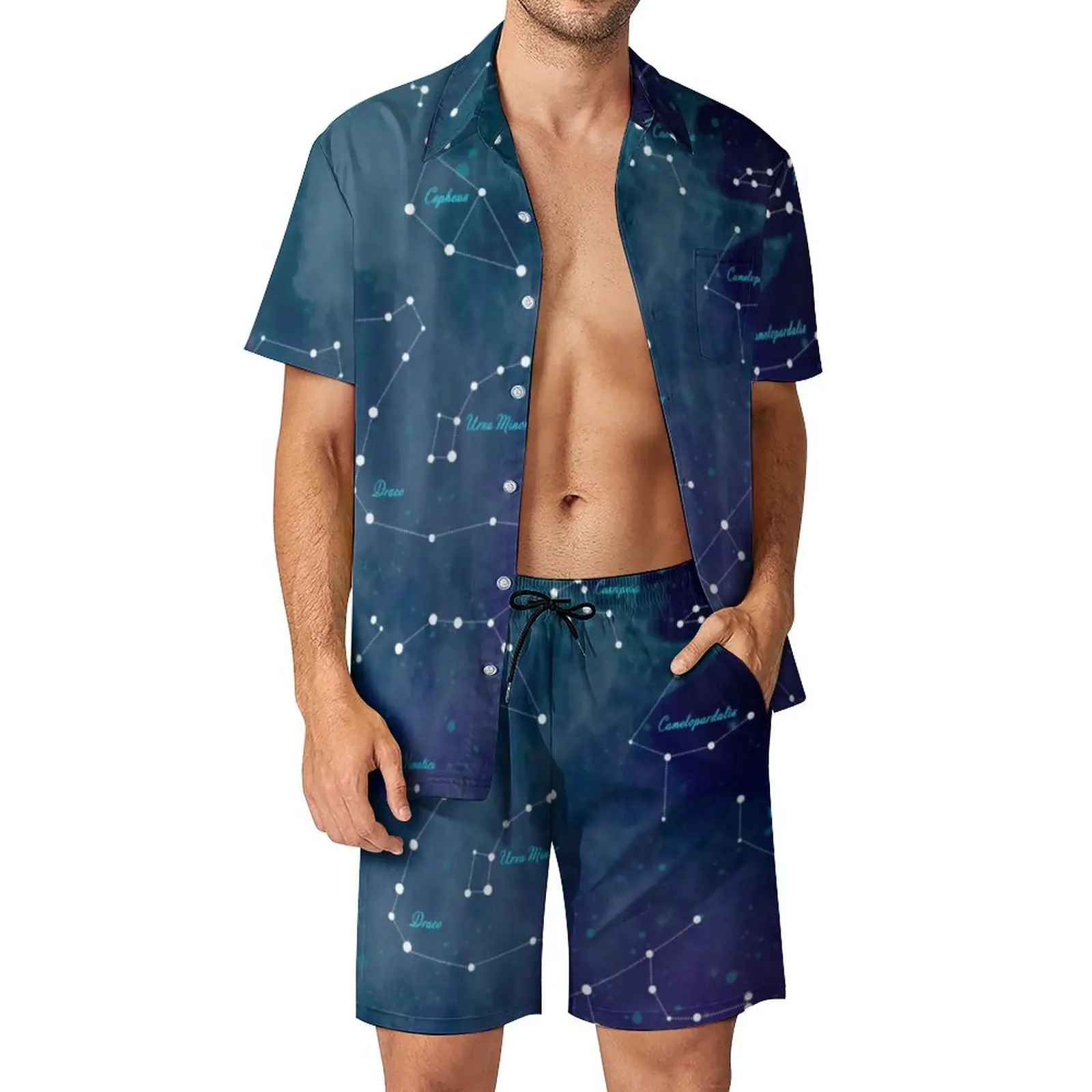 

Sky Map Print Men Sets Astronomy Lovers Streetwear Casual Shirt Set Short-Sleeve Shorts Summer Vacation Suit Plus Size