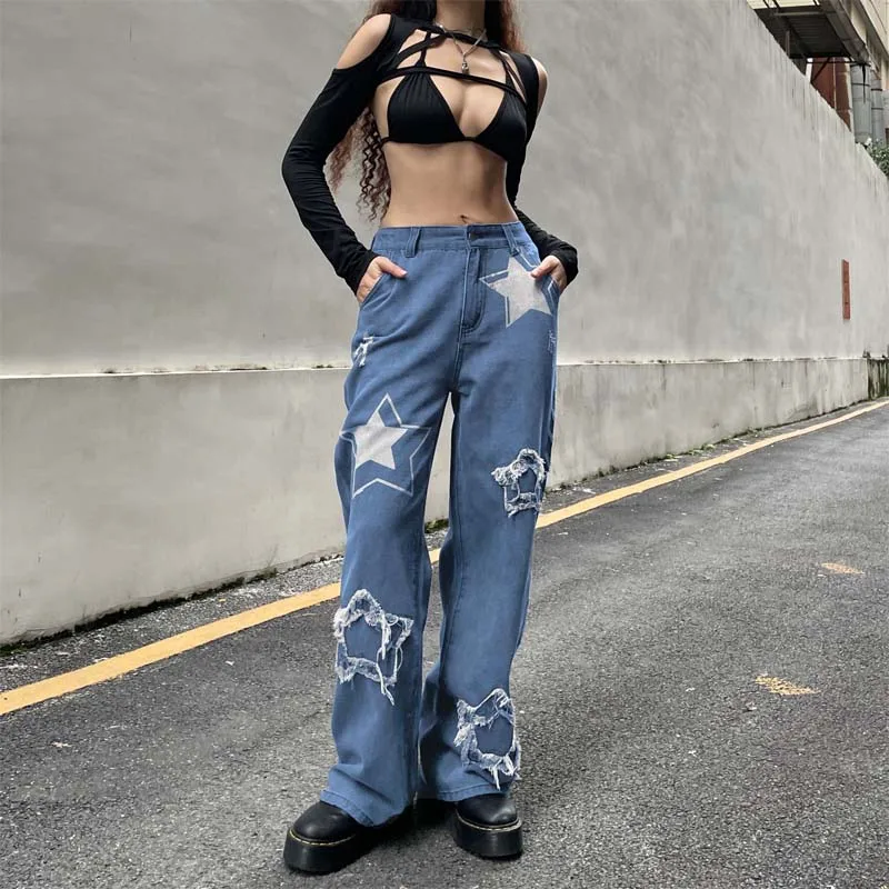 

Baggy Jeans Streetwear Y2K Jeans Korean Fashion Cargo Pants Women Vintage Clothes Harajuku Patchwork Star Trousers Pantalones De